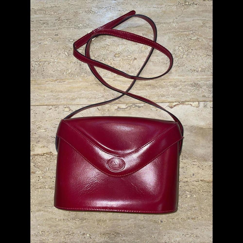 Vintage 70's Cristian Made In Italy Genuine Leather Equestrian Crossbody Bag Red